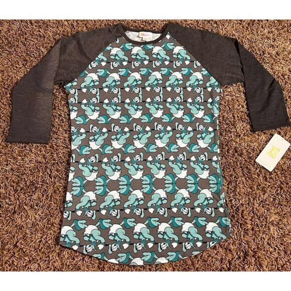NWT LulaRoe‎ Randy Disney Gray & Green Donald Duck Shirt Size XS